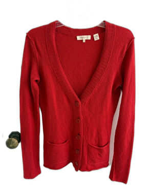 Inhabit Cashmere Cardigan Sweater Red Orange Coral M
